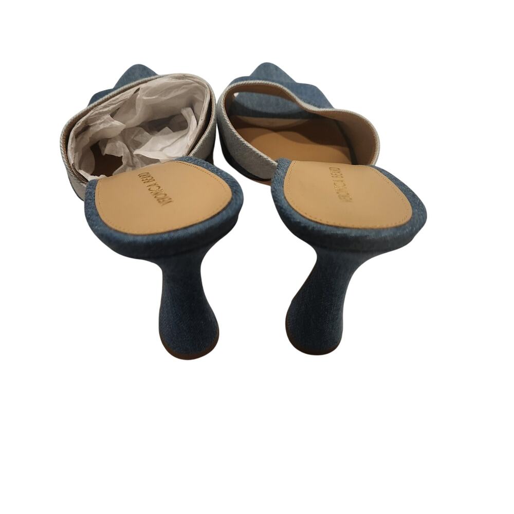 Veronica Beard Two-Tone Denim Blue Open-Toe Mules - Picture 4 of 6